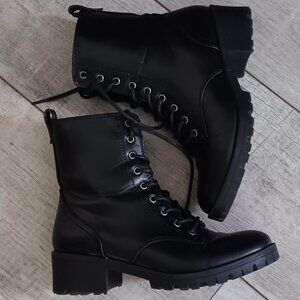 True Craft Raylee Black Mid Heel Combat Boots
